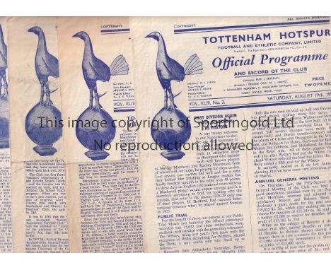 SPURS   Fourteen Tottenham Hotspur home programmes from the 1950/51 season v Blackpool , Manchester United,Sunderland, Stoke 