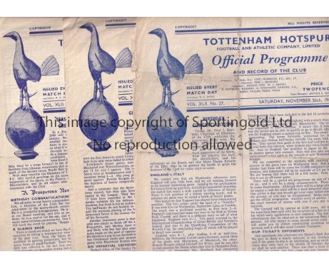 SPURS   Eleven Tottenham Hotspur home programmes from the 1949/50 season v Queen's Park Rangers , Swansea Town , Cardiff City