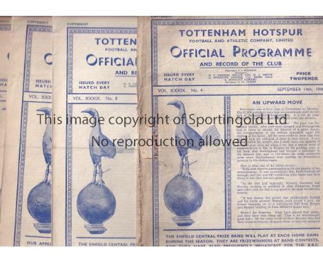 SPURS   Eleven Tottenham Hotspur home programmes 8 x 1946/47  Newcastle United , Burnley, Chesterfield , West Bromwich Albion