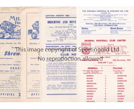 RESERVES    Twenty eight Reserves programmes60s and early 70s inc Arsenal, Chelsea, Brighton, 3 x Millwall, Nottm Forest, New