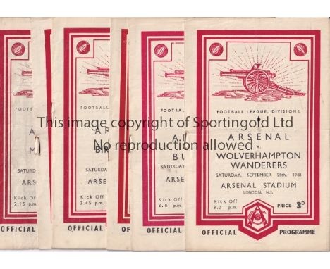 ARSENAL   Eleven Arsenal home programmes from the 1948/49 season- Wolverhampton Wanderers , Burnley , Everton , Birmingham Ci