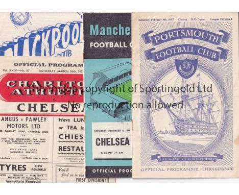 CHELSEA     Ten away programmes for season 56/7 v. Portsmouth, Tottenham punched holes, Charlton, Man. City, Blackpool, Aston