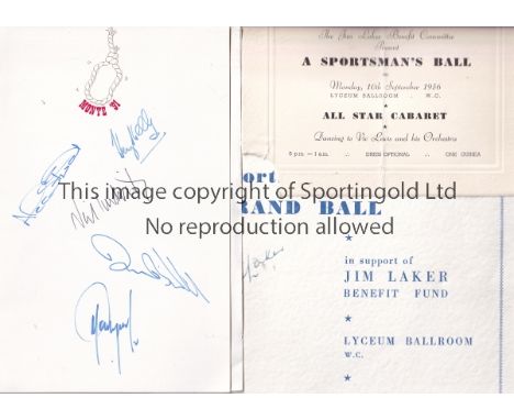 CRICKET AUTOGRAPHS    Three signed brochures/menus - Jim Laker Benefit Fund at the Lyceum Ballroom 1956 (w/ticket) signed by 