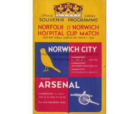 NORWICH - ARSENAL 1935   Norwich home programme v Arsenal, 6/5/1935, Norfolk and Norwich Hospital Cup, Arsenal had just won t