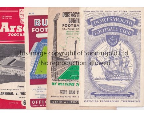 WEST HAM UNITED      Thirteen away programmes for season 1958/9 v. Chelsea, Newcastle, Burnley, Arsenal, Aston Villa, Portsmo