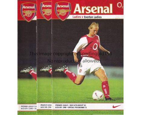 ARSENAL LADIES     Thirteen home programmes for season 2003/4 including Millwall single sheet plus 4 aways.   Generally good