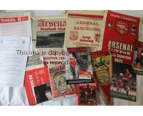 ARSENAL        A miscellany including 5 pennants, 11" red with badge, 13" Fairs Cup Winners 1970, 15" Double Winners, 15" Ars