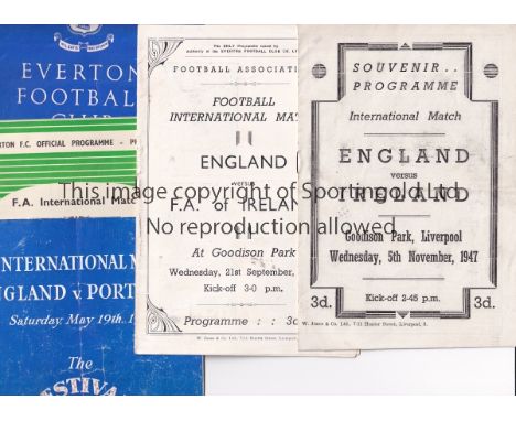 ENGLAND / EVERTON   Five England programmes all played at Goodison v Ireland 5/11/1947 (light fold), FA of Ireland 21/9/49, P