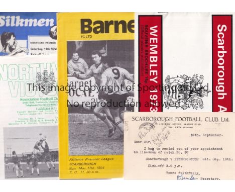 SCARBOROUGH    37 Scarborough home and away programmes plus Wembley 1973 Souvenir brochure and 2 x late 40s Scarborough postc