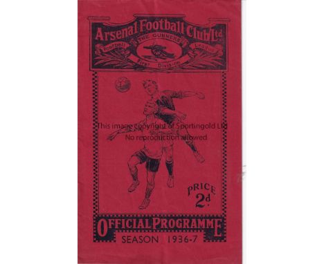 ARSENAL / MAN UNITED    Programme Arsenal v Manchester United FA Cup 4th Round 30/1/1937. Light vertical fold. Score, scorers