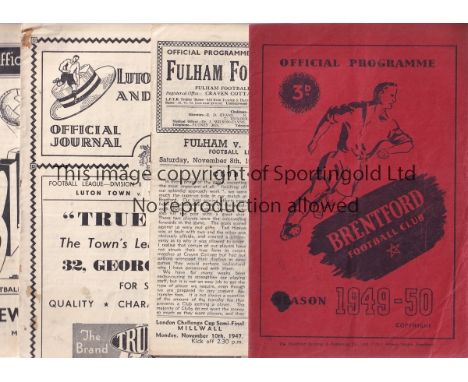 1940s   Sixteen football programmes, all 40s, includes issues from Brentford 49/50, Fulham 47/8, Luton v Spurs 49/50, Swindon
