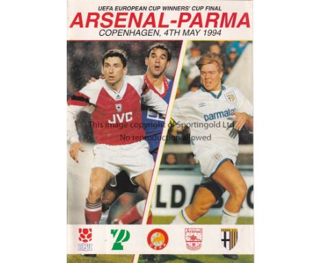1994 ECWC FINAL     Programme for the Arsenal v. Parma match in Copenhagen plus a single sheet insert for the Parma line-up a