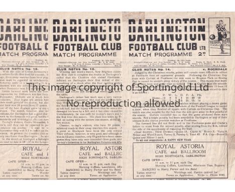 DARLINGTON   Three Darlington home programmes from the 1948/49 season v Rochdale (light tape) , Chester (scorers) and Crewe (