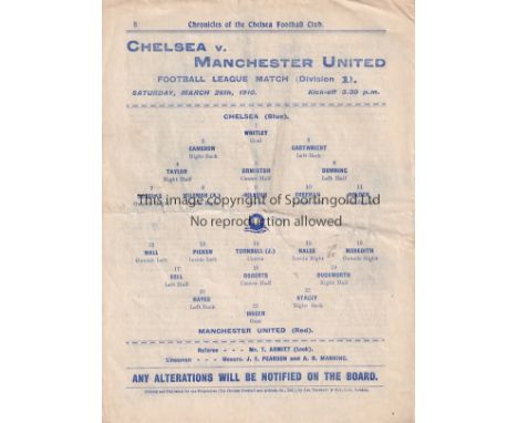 CHELSEA / MANCHESTER UTD 1909/10       Chelsea v Manchester United official programme for the Division 1 fixture played 26 Ma