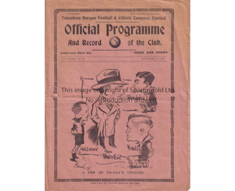TOTTENHAM - NORWICH 1935     Tottenham home programme v Norwich, 14/12/1935, Division 2, slight fold, minor tears to edges.  