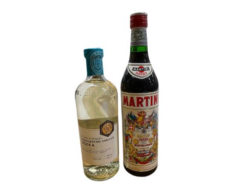 Two bottles to include Madagascan Vanilla Vodka, England 40%, Martini Rosso Vermouth