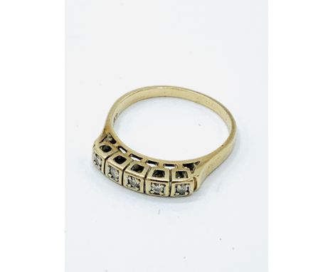 9ct gold and five diamond ring, weight 2.4gms, size M 1/2. Estimate £50-80.