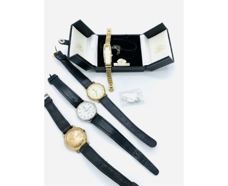 Tissot Seastar quartz watch; Tissot Stylist quartz watch; DKNY lady's evening quartz watch, and a Timex watch.  Estimate £20-