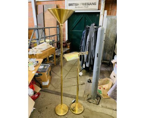 Brass uplighter, height 172cms; brass reading lamp, height 120cms. Estimate £20-40.