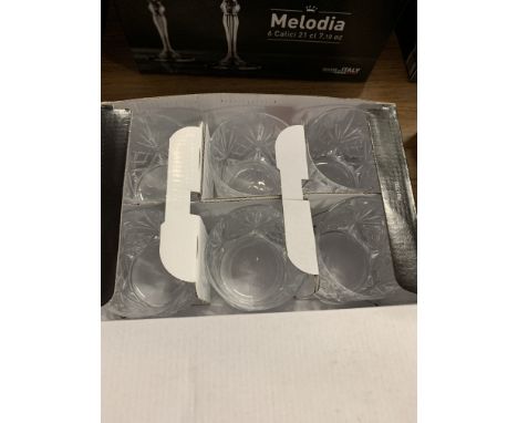 6 Melodia Crystal tumblers.  This item carries VAT.  Estimate £15-20.
