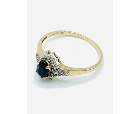 9ct gold sapphire and diamond ring, weight 1.4gms, size Q. Estimate £30-40.