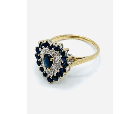 9ct gold heart shaped sapphire and diamond ring, weight 3.0gms, size L. Estimate £40-60.