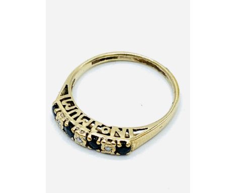 9ct gold sapphire and diamond ring, weight 1.7gms, size L. Estimate £30-40