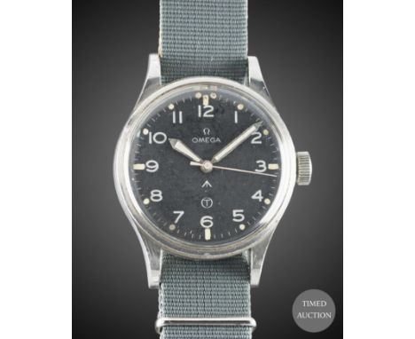 A GENTLEMAN'S STAINLESS STEEL BRITISH MILITARY OMEGA RAF PILOTS WRIST WATCH
DATED 1953, REF. 2777-1 SC&nbsp;WITH MOD "THIN AR