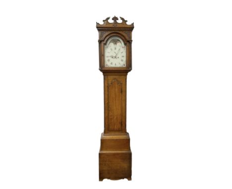 George Clapham of Brigg - Late 18th century 8-day oak cased longcase clock c1790 - flat topped hood with later carved additio