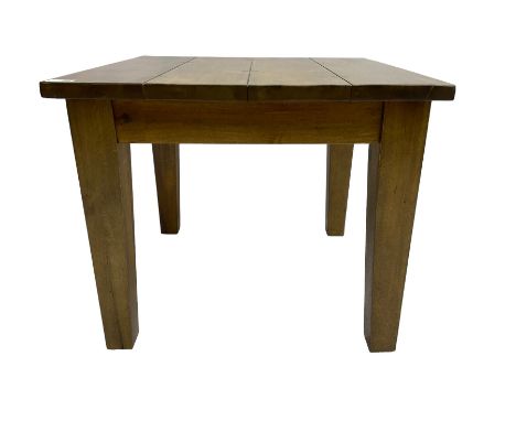 Hardwood coffee table, square top raised on tapering supportsDimensions: Height:&nbsp;51cm&nbsp; Length/Width:&nbsp;60cm&nbsp