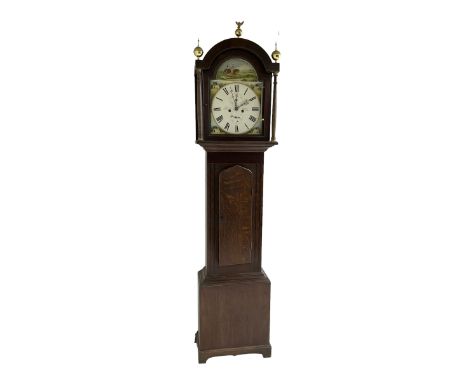 James Common of Cornhill (Scotland) - mid-19th century oak cased eight day Scottish longcase clock c 1860, With a break arch 