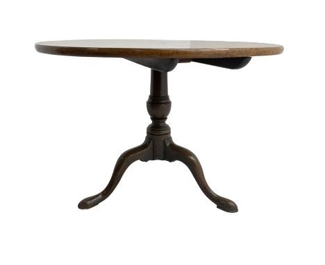 19th century mahogany pedestal table, circular tilt-top, raised on turned vasiform column with cabriole supportsDimensions: H