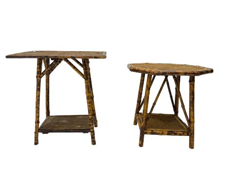 Victorian bamboo two-tier occasional table, octagonal top (W51cm H49cm); together with another similar of rectangular form an