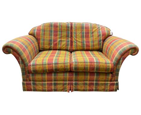 Traditional shaped two seat sofa, upholstered in tartan patterned fabricDimensions: Height:&nbsp;80cm&nbsp; Length/Width:&nbs