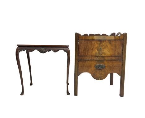 George III mahogany night commode cabinet, raised back and sides with pierced handles, two cupboards over single drawer (W58c