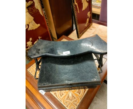 Vintage boot scraper together with.old metal deed box . 