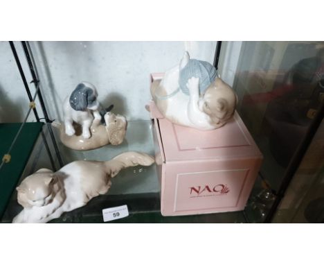 3 Nao Cats and Dog figures 1 boxed . 