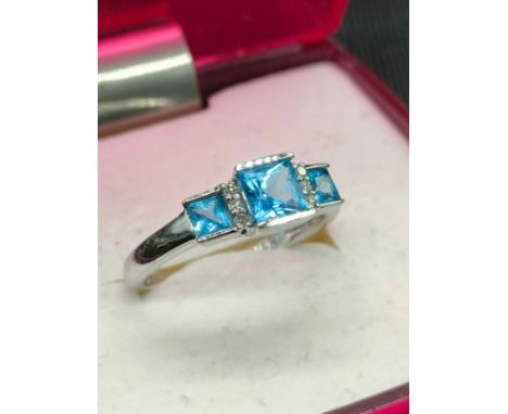 9ct gold art deco aquamarine and diamond setting  stone ring . 