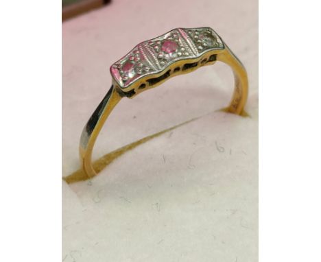 18ct and platinium diamond  gold art deco style ring . 