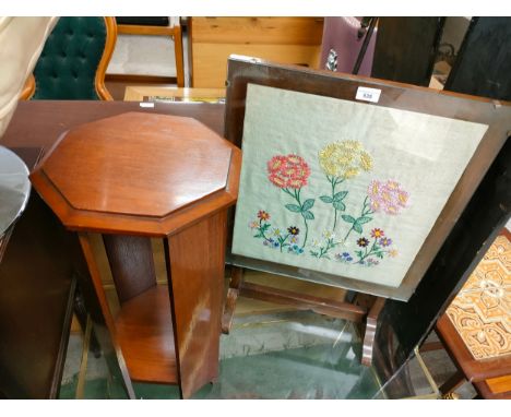 Vintage fire screen together with 2 tier plant stand . 