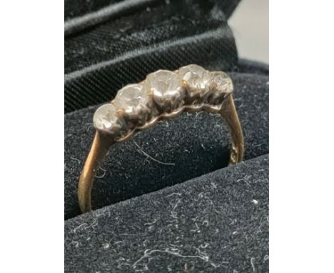 18ct gold 5 stone diamond ring . Tested . Has inclusions . 