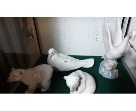 Nao Dove and Goose with 2 Lladro polar bears. 