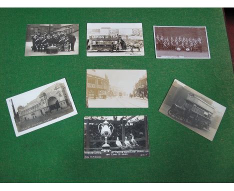 Sheffield Postcode S2, Heeley Seven Early XX Century Picture Postcards, depicting Pigeon Winners, Omnibus, Heeley Corner, Ele