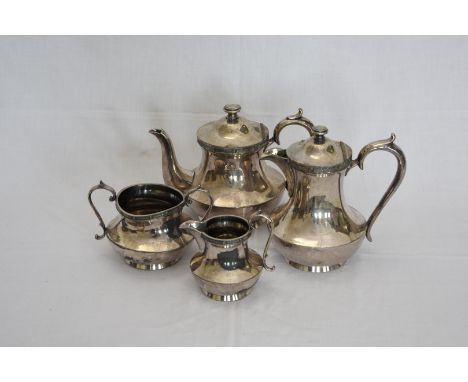 A plated four piece tea and coffee set comprising two pint teapot, two pint coffee pot, milk jug and twin handled sugar bowl 