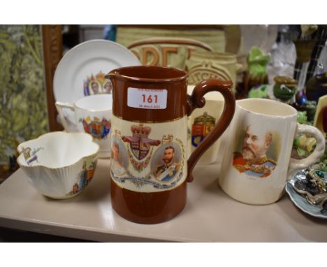 A small collection of coronation ware, including Old Foley, Edward VII 1902 dated sugar basin, and George V, 1911 dated jug.