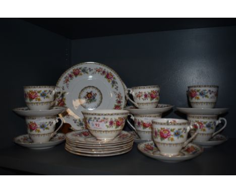 A Royal Grafton 'Malvern' partial tea service having floral transfer pattern, incuded are cups and saucers, cake and side pla