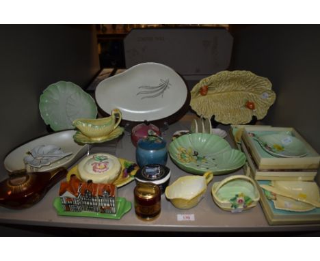 A varied lot of ceramics, to include boxed Carleton ware items and a Rouge Royale desk top lighter, plates, condiment jars an