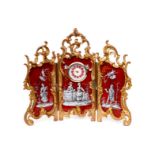 Reich verzierter, 3-teiliger, klappbarer Bronze-Paravent als Tischuhr, 19. Jh., mit feinen