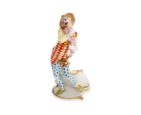 Nymphenburg Porzellanfigur, Mezzetino, aus der Commedia dell`arte, nach dem Entwurf von Antonio Bustelli, geprägtes Rautensch