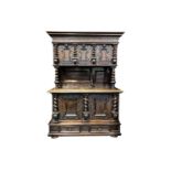 Aufsatzschrank, Historismus, reich geschnitzt, offene Schlösser und Beschläge, L 160, B 66, H 234,